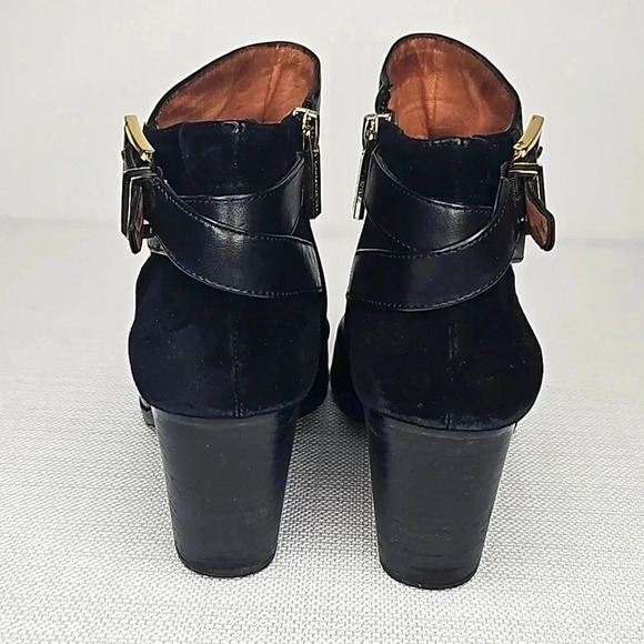 Louis et Cie Women's Black Leather Zip Up Suede Ankle Boot with Buckle Size 8.5 - Picture 6 of 16